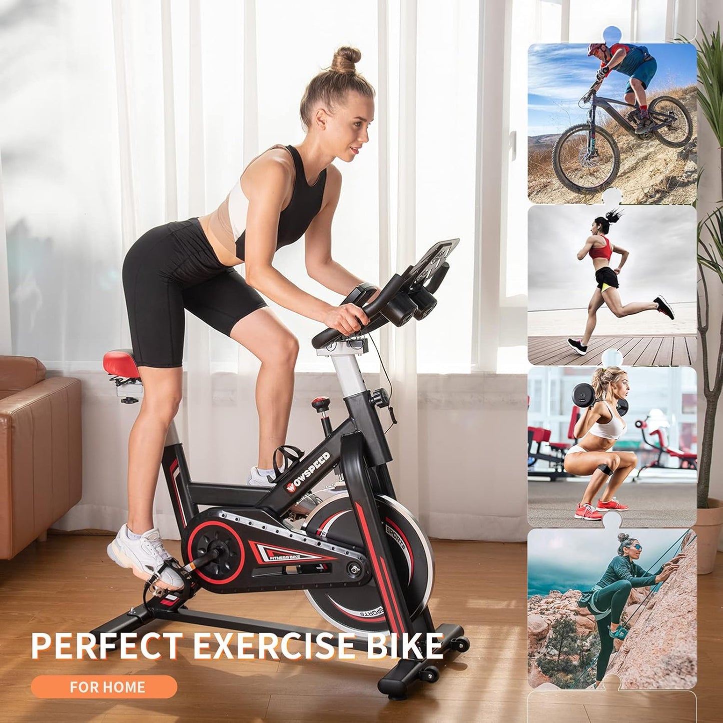 Exercise Bike, Indoor Cycling Bike Stationary Bikes with Heart Rate Sensor, Comfortable Seat Quiet Belt Driven, Workout Exercise Bike for Home Indoor Cardio