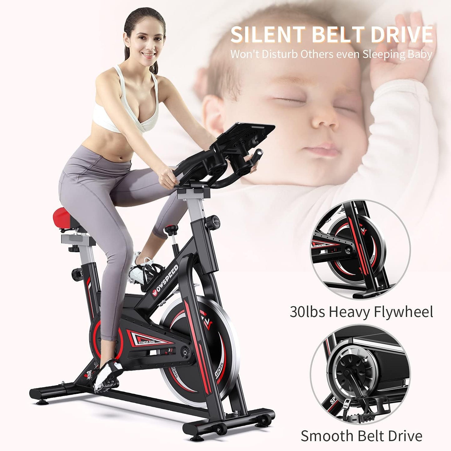 Exercise Bike, Indoor Cycling Bike Stationary Bikes with Heart Rate Sensor, Comfortable Seat Quiet Belt Driven, Workout Exercise Bike for Home Indoor Cardio