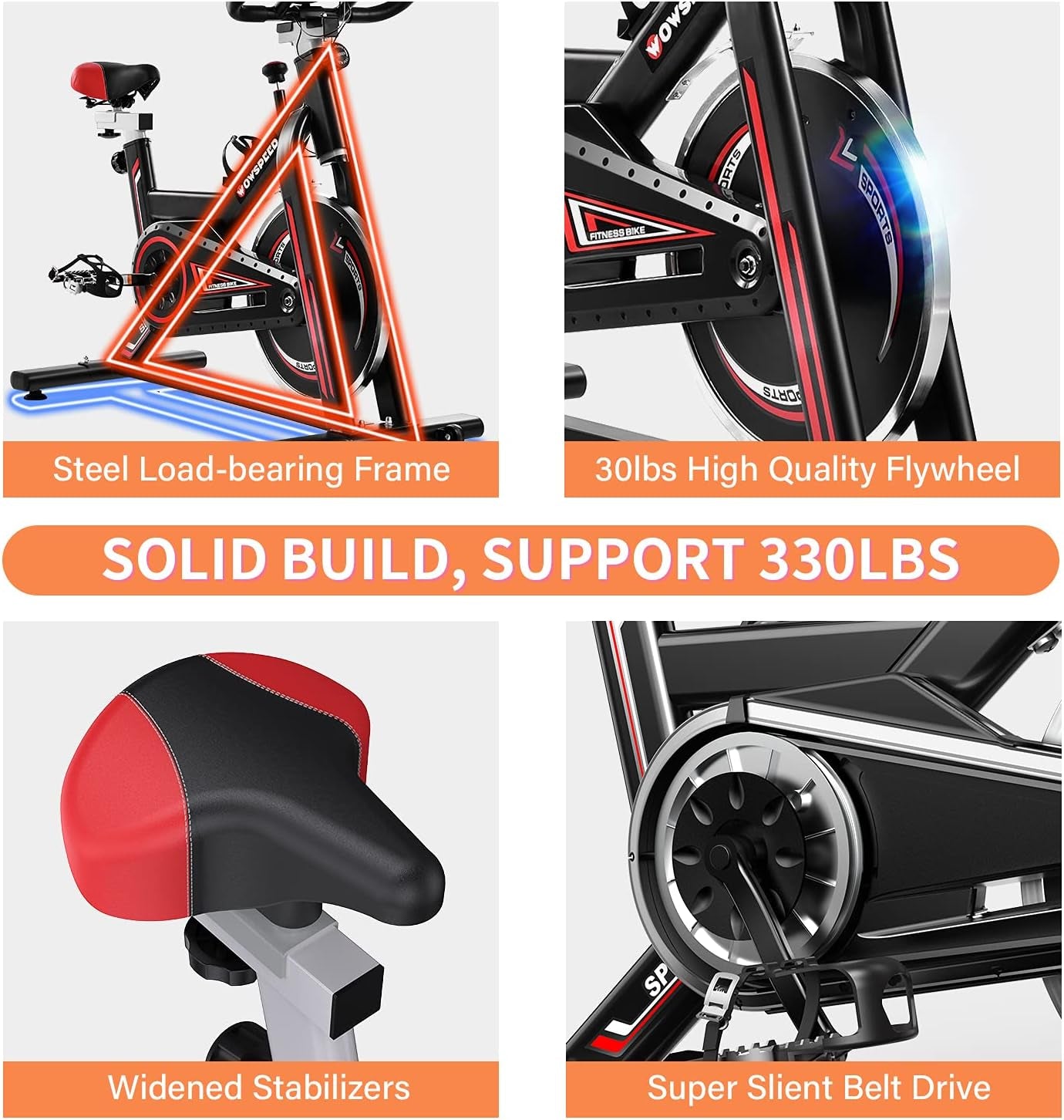 Exercise Bike, Indoor Cycling Bike Stationary Bikes with Heart Rate Sensor, Comfortable Seat Quiet Belt Driven, Workout Exercise Bike for Home Indoor Cardio