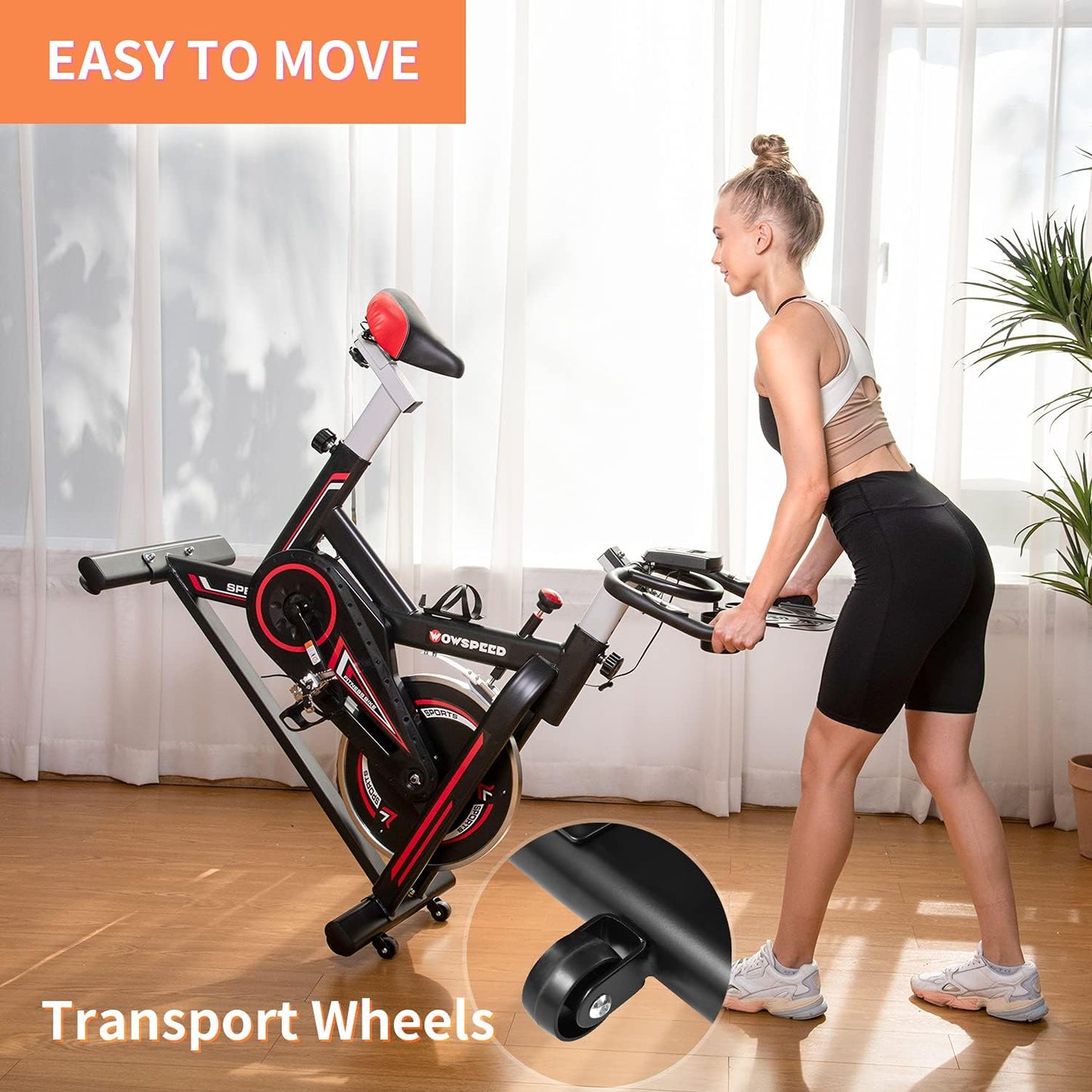Exercise Bike, Indoor Cycling Bike Stationary Bikes with Heart Rate Sensor, Comfortable Seat Quiet Belt Driven, Workout Exercise Bike for Home Indoor Cardio