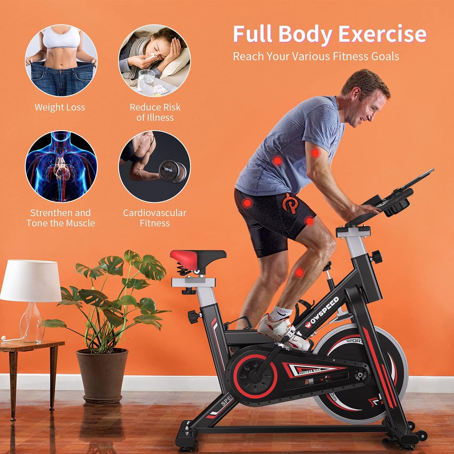 Exercise Bike, Indoor Cycling Bike Stationary Bikes with Heart Rate Sensor, Comfortable Seat Quiet Belt Driven, Workout Exercise Bike for Home Indoor Cardio