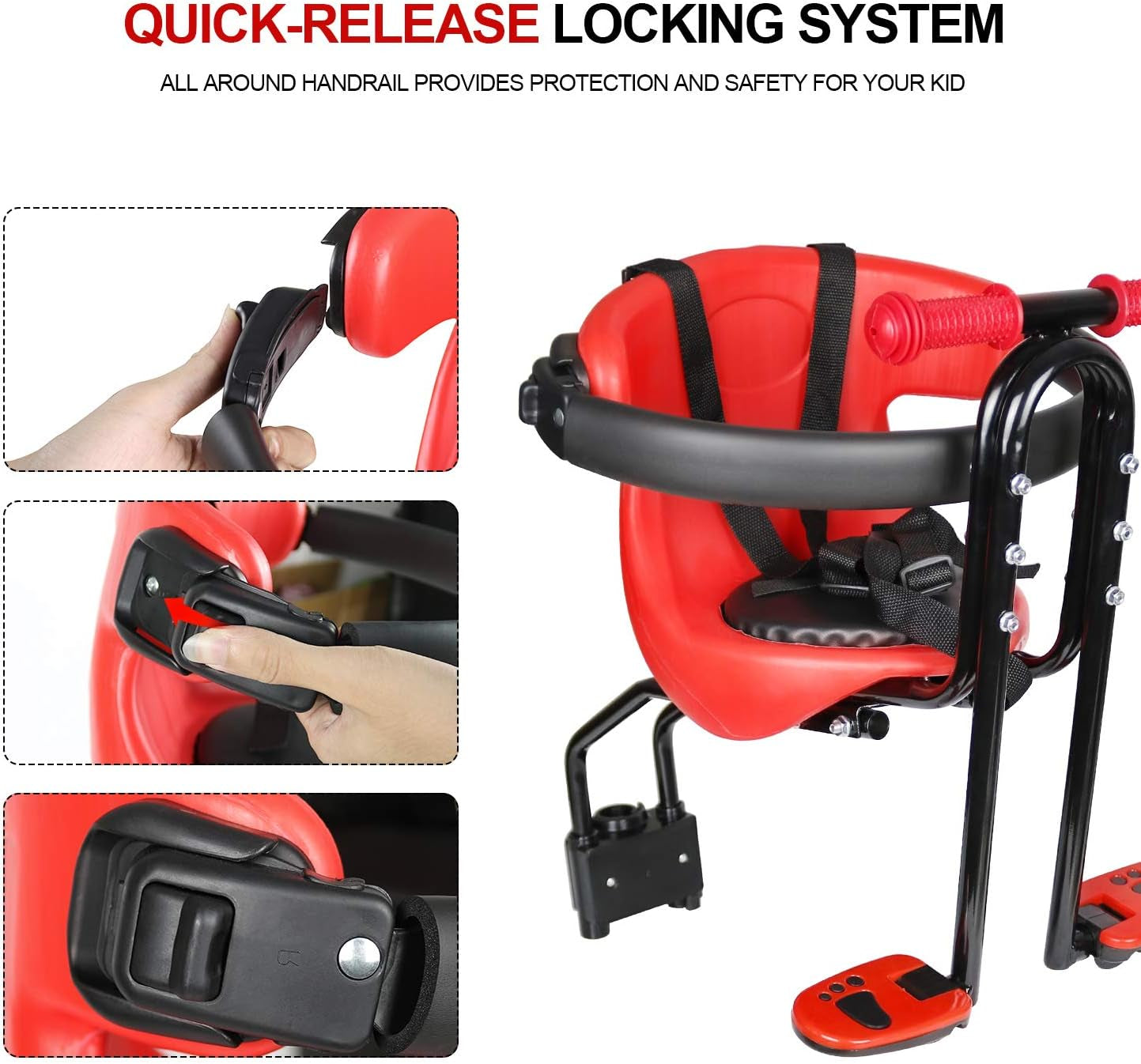 Baby Bicycle Seat - Front Mounted Child Bike Seat with Handrail, Kids Bike Seat for Adult Bike