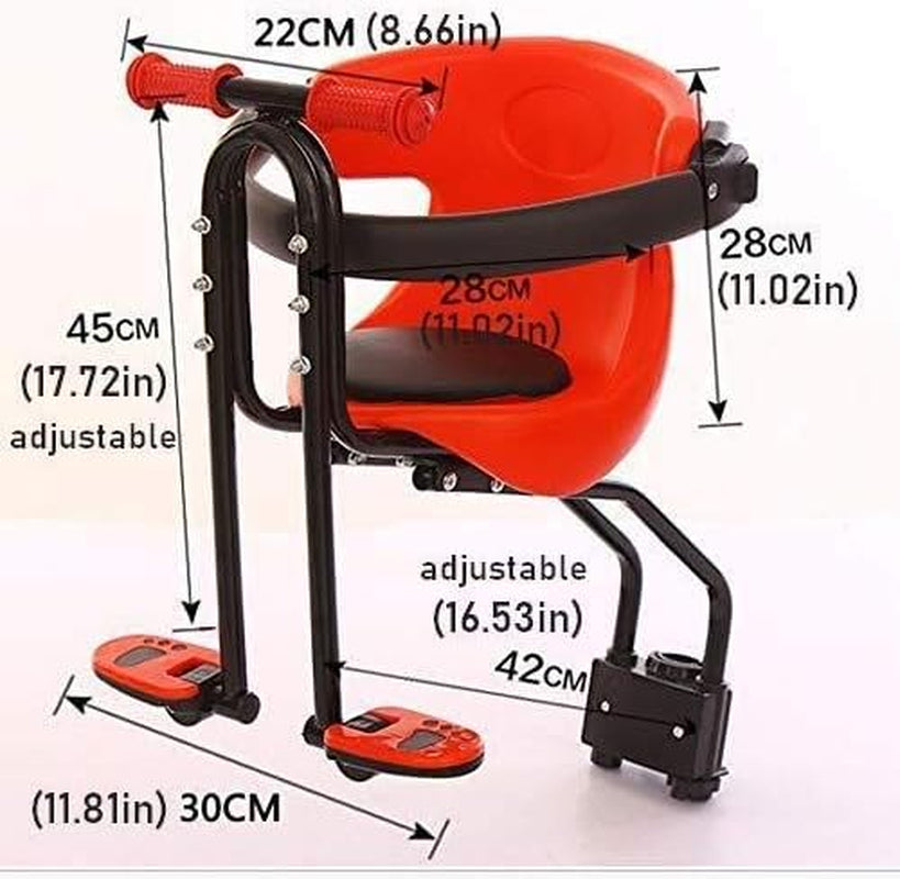 Bicycle Baby Seat, Bike Child Seat, Safety Seat for Bikes Kids Safety Carrier Front Seat with Cushion Armrest Saddle Cushion Back Rest Foot Pedals (A-Fit for Bikes with Front Beam)