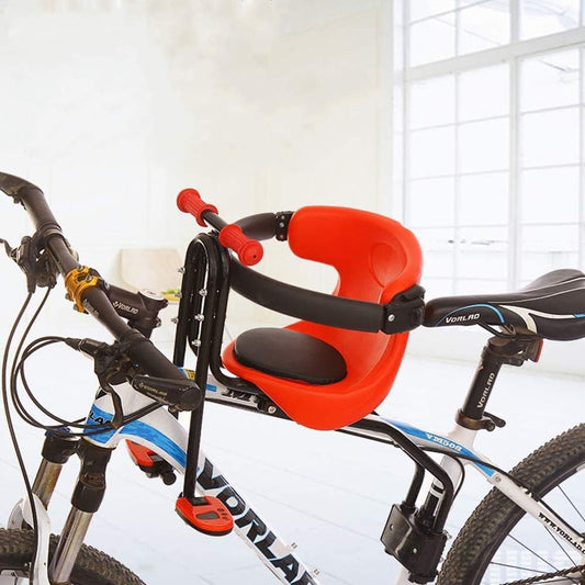 Bicycle Baby Seat, Bike Child Seat, Safety Seat for Bikes Kids Safety Carrier Front Seat with Cushion Armrest Saddle Cushion Back Rest Foot Pedals (A-Fit for Bikes with Front Beam)
